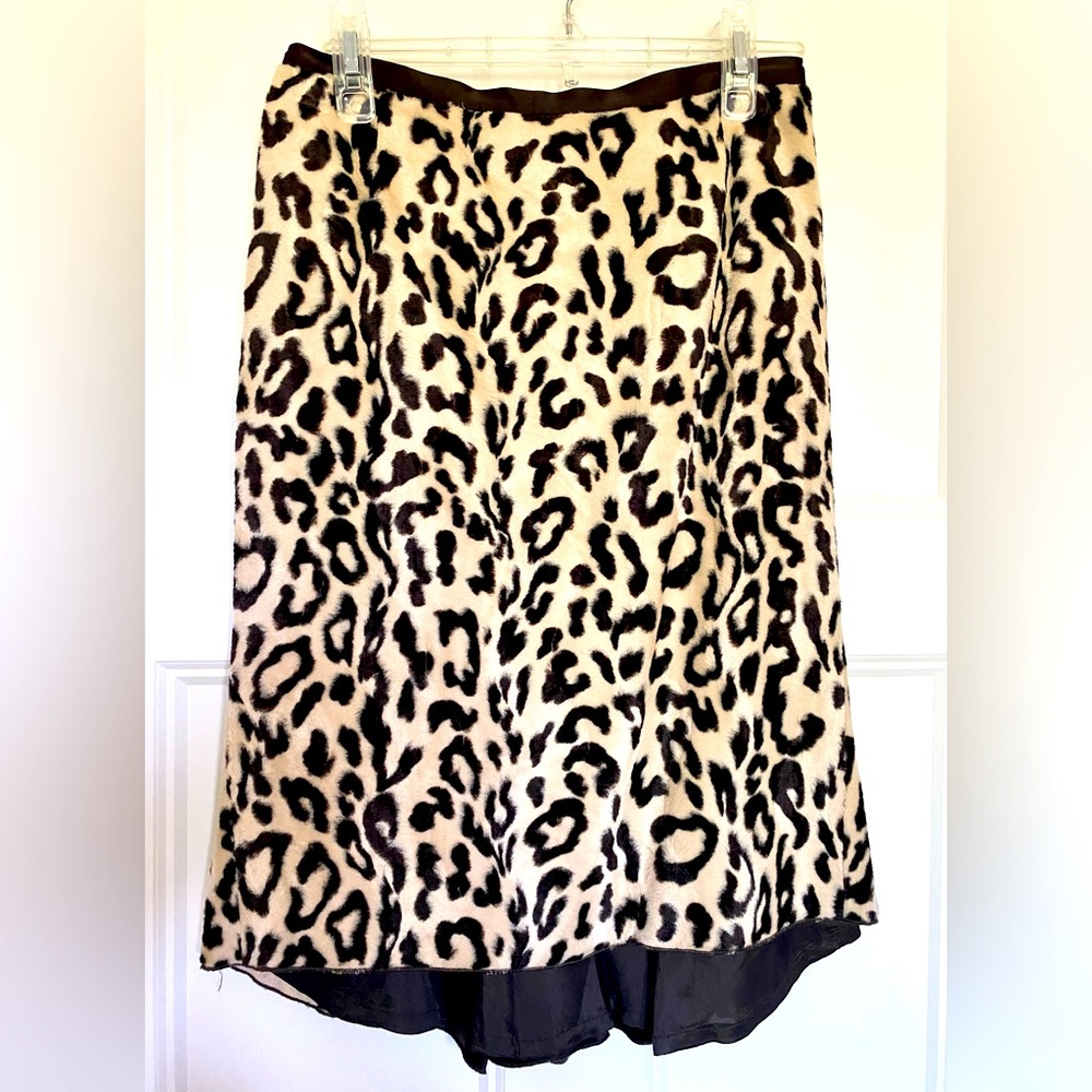 ETCETRA vintage leopard, fuzzy, flare-back, lined skirt